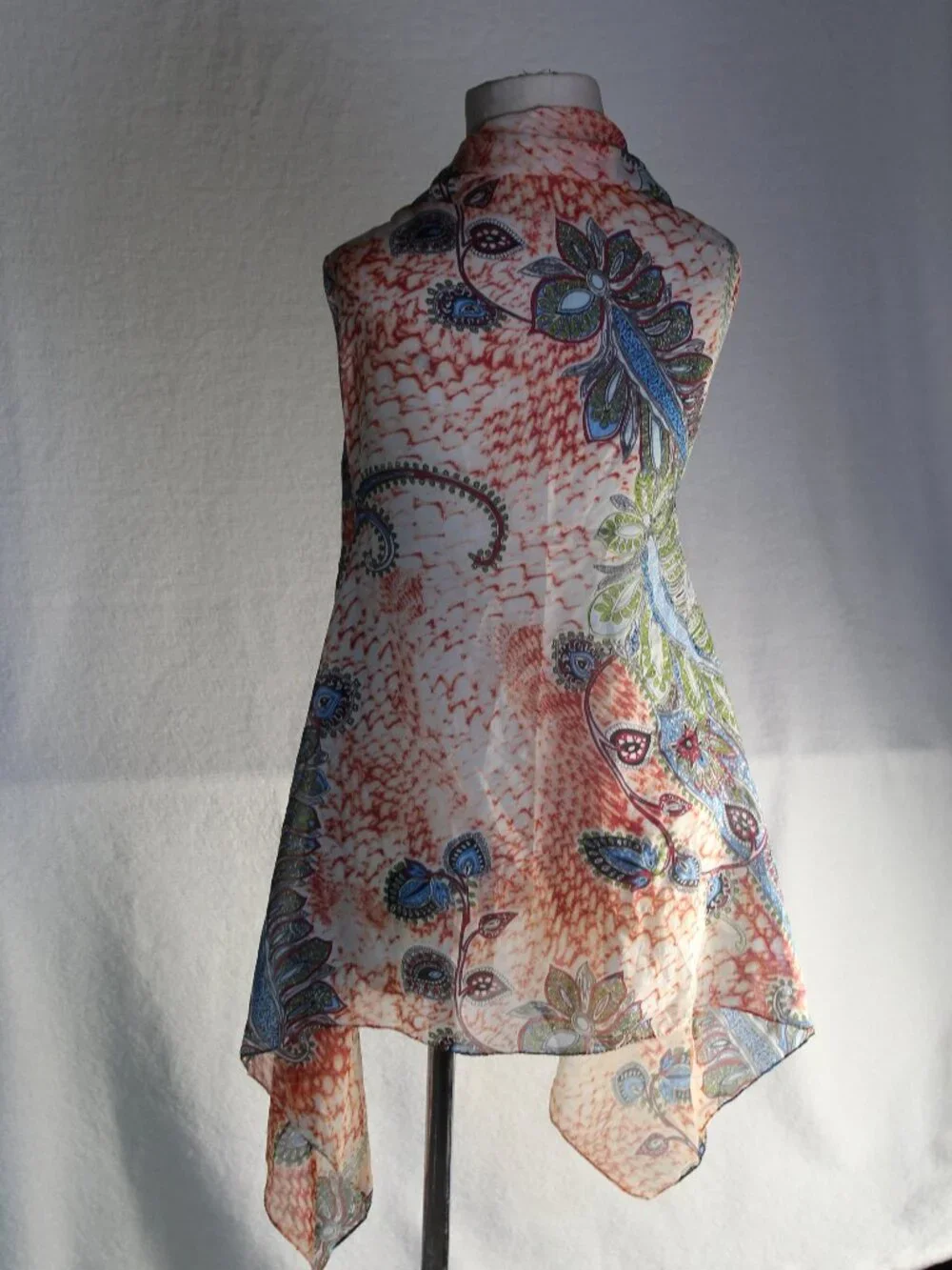 Accents by Lavello Multicolor Peach Blue Patterned Chiffon Convertible Vest